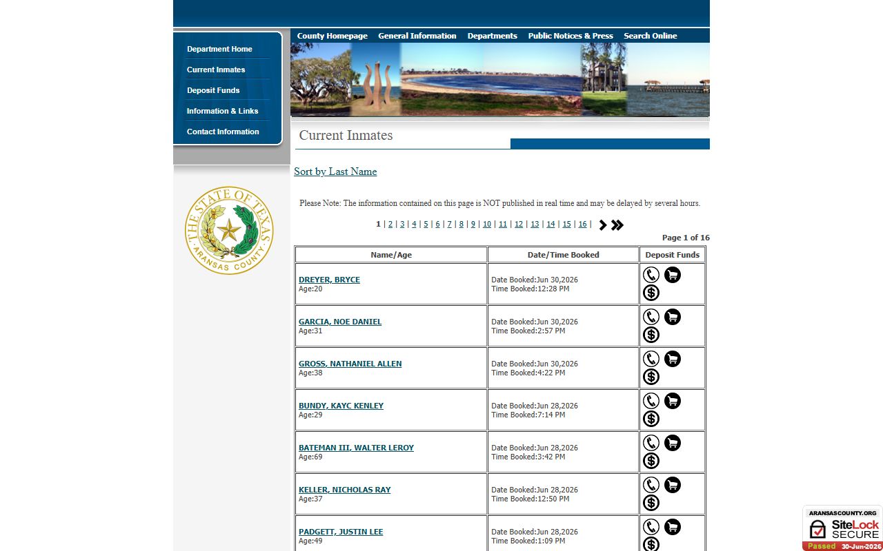 Aransas County inmate population current inmates roster