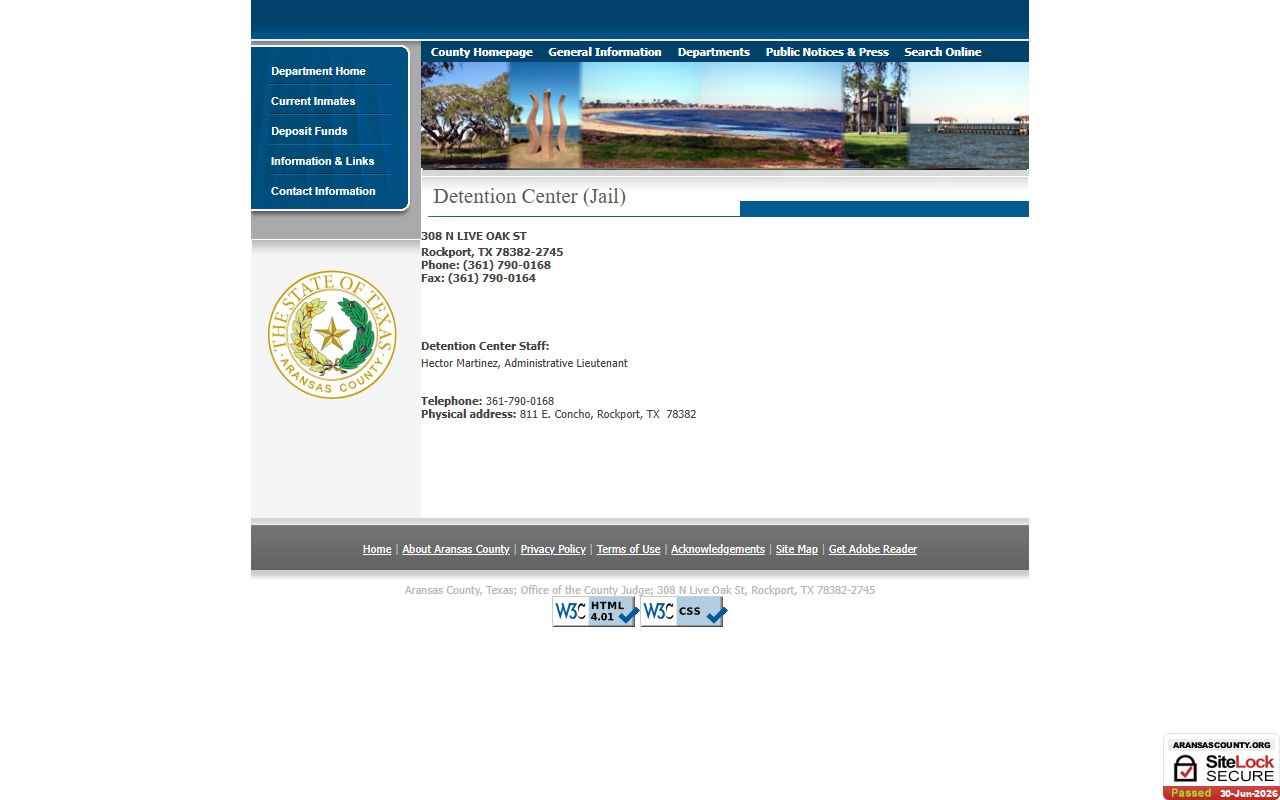 Aransas County Detention Center jail information page